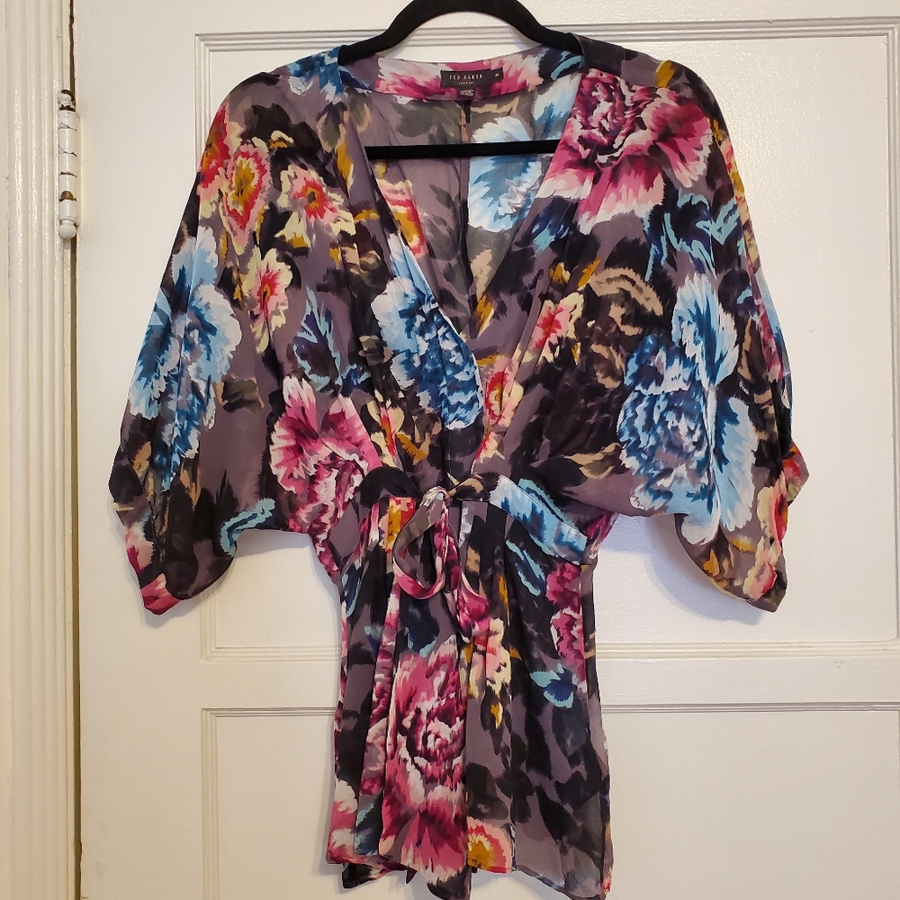 Leota Floral Tie-Waist Kimono Top